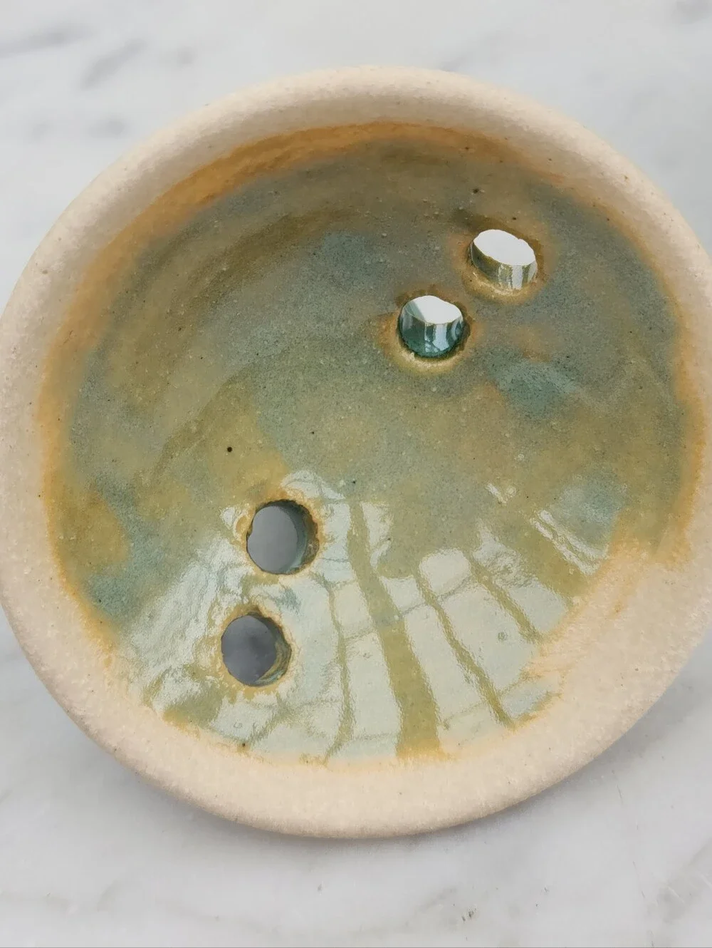 Holman Pottery Garlic Keeper Jar in Sea Pearl Green Ventilation Holes 6